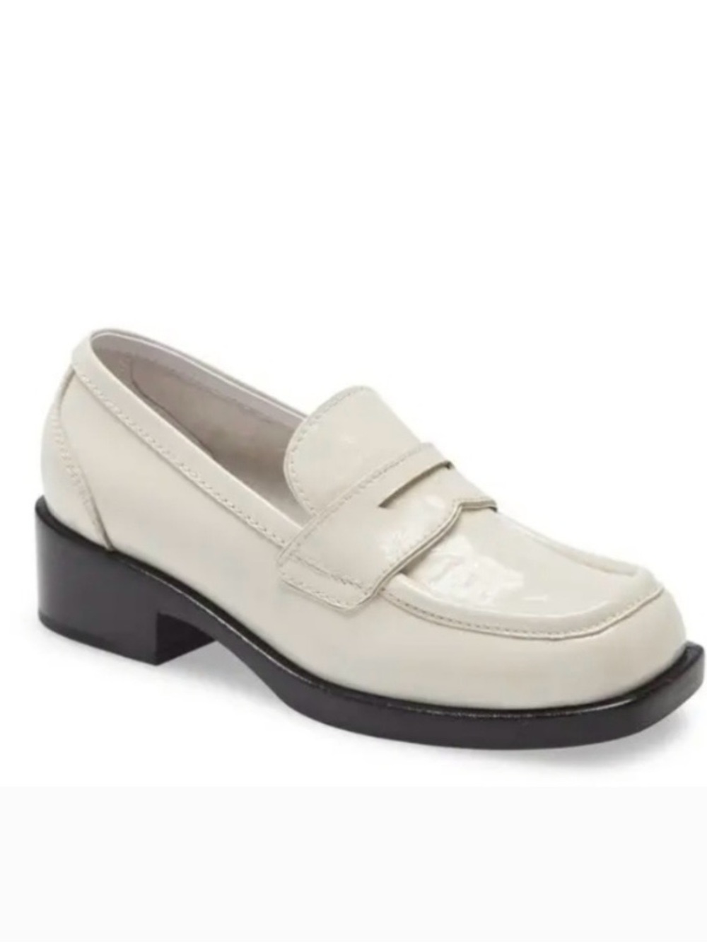 Jeffrey Campbell crinkle patent leather chunky loafers in ivory size 11 HTF